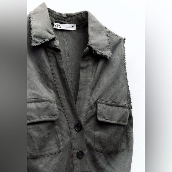 New ZARA LINEN SHIRTDRESS size XS S long Midi 100% linen Sleeveless V-neck dress - Picture 6 of 16